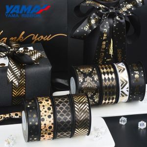 COSPLAY HEAVEN Elastic bands & Patches YAMA 10yards/roll Gold Folie Gedruckt Schwarz Band 16 22 25 38 mm Edle Satin Bänder für Geschenk verpackung Dekoration DIY Handw
