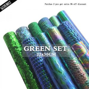 QIBU 22*30cm Grün Synthetische Leder Chunky Glitter Glatte Schlange Muster Vinyl Bogen Stoff Künstliche Leder Für Bögen tasche