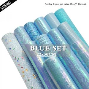 QIBU 22*30cm Blau Holographische Stoff Für Bogen Taschen Faux Leder Schlange Chunky Glitter Stoff PU Leder Nähen synthetische Le