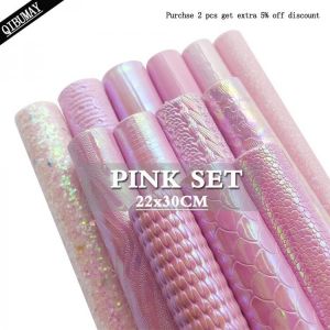 QIBU 22*30cm Rosa Regenbogen Glitter Stoff Meerjungfrau Synthetische Leder Herzen Faux Stoff Blätter Für Bogen A4 größe hologr