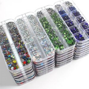 Neue Mix Größe SS6 SS30 1000 stücke Hotfix Strass 12Grid Box Verpackung Kristall und Stein Für Kleidung Freies verschiffen