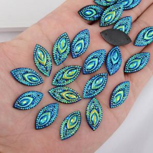 BOLIAO 20 Pcs 11*22mm (0,43*0,87 in) AB Farbe Horse eye Form Blau Harz Strass Flatback Nähen Auf Kleidung/Handgemachte Kunst Arbe