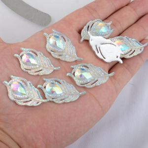 BOLIAO DIY 10 Pcs 20*38mm (0,79 * 1.5in) AB Farbe Pfau Blatt Harz Glänzende Weiß Strass Flatback Kein Loch Wohnkultur Handwerk