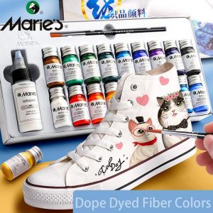Marie Dope Gefärbt Faser Permanent Stoff Farbe Set 12/36 Farben 10ml/Rohr Textil Acrylfarben für kleidung Leinwand Wasserdicht