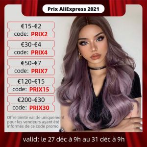 COSPLAY HEAVEN  Synthetic Wigs - Long GEMMA Lange Wellenförmige Ombre Braun Lila Synthetische Perücken für Frauen Hitze Beständig Natur Mittleren Teil Cosplay Parte