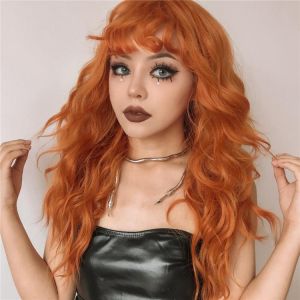 Orange Ingwer Farbe Lange Wasser Wellenförmige Synthetische Perücken Für Frauen Mit Pony Halloween Cosplay Partei Täglichen Na