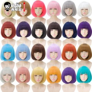 HSIU 35cm kurze bobo Perücke Schwarz weiß lila blau rot gelb hohe temperatur faser Synthetische Perücken Kostüm Party Cosplay 