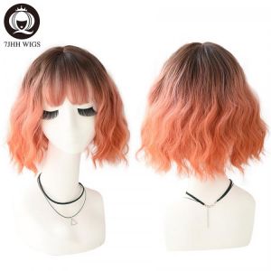 7JHH PERÜCKEN Synthetische Mischung Perücken Kurze Haare Tiefe Welle Weichen Cosplay Perücke Mit Pony Für Frauen Lockige Bunte