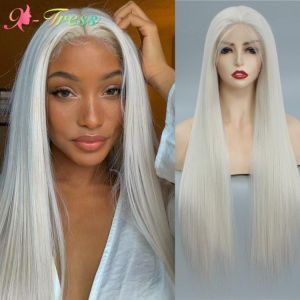 X TRESS Weiß Blonde Synthetische Spitze Front Perücken Für Schwarze Frauen Weiche Lange Gerade Freies Teil 13X3 Perücke Spitze