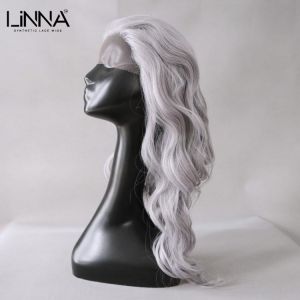 LINNA Rosa Grau Synthetische Spitze Front Perücke Für Frauen Lange Natürliche Welle Haar Perücke Hohe Temperatur Faser Cosplay
