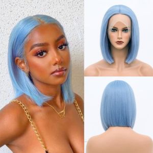 wig perücke synthetic cosplay lolita hair wigs lace front wig lace wig Blau Kurze Gerade Bob Spitze Vorne Perücke Synthetische W