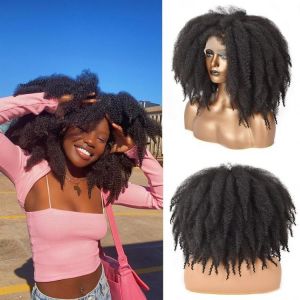 Kurze Afro Häkeln Haar Spitze Front Perücken Mit Pony Für Schwarze Frauen African Synthetische Ombre Glueless Cosplay Perücke 