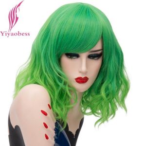 Yiyaobess 16 zoll Kurze Wellenförmige Ombre Perücke Mit Pony Synthetische Haar Blau Rosa Grün Lila Halloween Kostüm Cosplay Pe