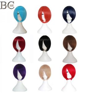 BCHR Kurze Bob Synthetische Cosplay Perücke Mit Side Bang Für Frauen Gerade Blonde Perücke Braun Blau Schwarz Rosa 24 Farbe par