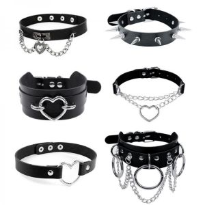 Harajuku Chocker Sexy Herz Lock Taste Nieten Schwarz Goth Punk Colliers Gothic Choker Halskette für Frauen Hip Hop Bondage Cospla