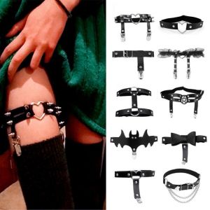 Rock Sexy Leder Liebe Strumpfband Gürtel Elastische Bein Mädchen Frauen Harness Goth Zubehör Schwarz Gothic Niet Punk Fußkettc