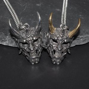 Herren Edelstahl Halskette Fangs Dämon Maske Anhänger Retro Gothic Punk Stil Monster Schädel Schmuck Geschenk