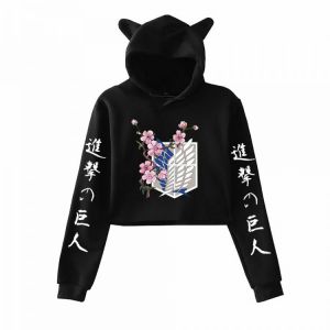 Angriff auf Titan hoodie Katze Ohr casual Langarm Hoodie pullover Elegante Damen Nabel Sweatshirt Mit Kapuze