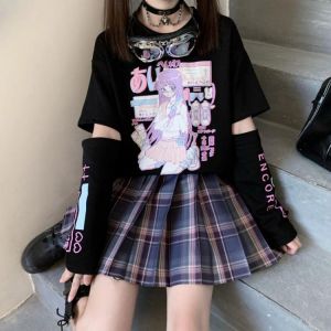 Emo Y2K Japanischen Streetwear E Mädchen Anime Mit Arm Abdeckung Grafik Top Harajuku Kawaii Sommer Alt Tops Für Frauen T hemd Kl