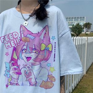 Nette Cartoon Süße Mädchen Übergroßen T shirt Japanische Streetwear Harajuku Gothic Kawaii Casual Tops Lose Neue Sommer Fraue