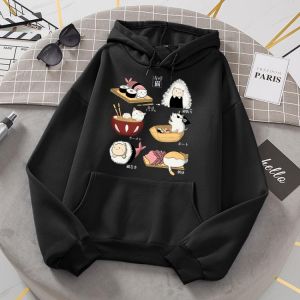 Sushi Katze Tag Harajuku Drucken Hoodies Frauen Neue Lose Fleece Hoodie Herbst Fleece Sweatshirt Casual Oansatz Kleidung Weibliche