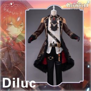 UWOWO Diluc Cosplay Kostüm Spiel Genshin Auswirkungen Die Dunkle Seite von Dawn Cosplay Kostüme Darknight Hero Hübsche Adels Un