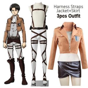 Hot Anime Angriff auf Titan Cosplay Shingeki keine Kyojin Jacke Recon Corps Leder Rock Hookshot Gürtel Hosenträger Ackerman Kost