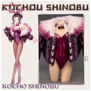 UWOWO Dämon Slayer: kimetsu keine Yaiba Shinobu Kocho Cosplay Kostüm Bunny Version Sexy Bodysuit Nette Kaninchen Große Pelz Kra
