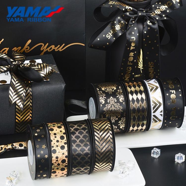 COSPLAY HEAVEN Elastic bands & Patches YAMA 10yards/roll Gold Folie Gedruckt Schwarz Band 16 22 25 38 mm Edle Satin Bänder für Geschenk verpackung Dekoration DIY Handw